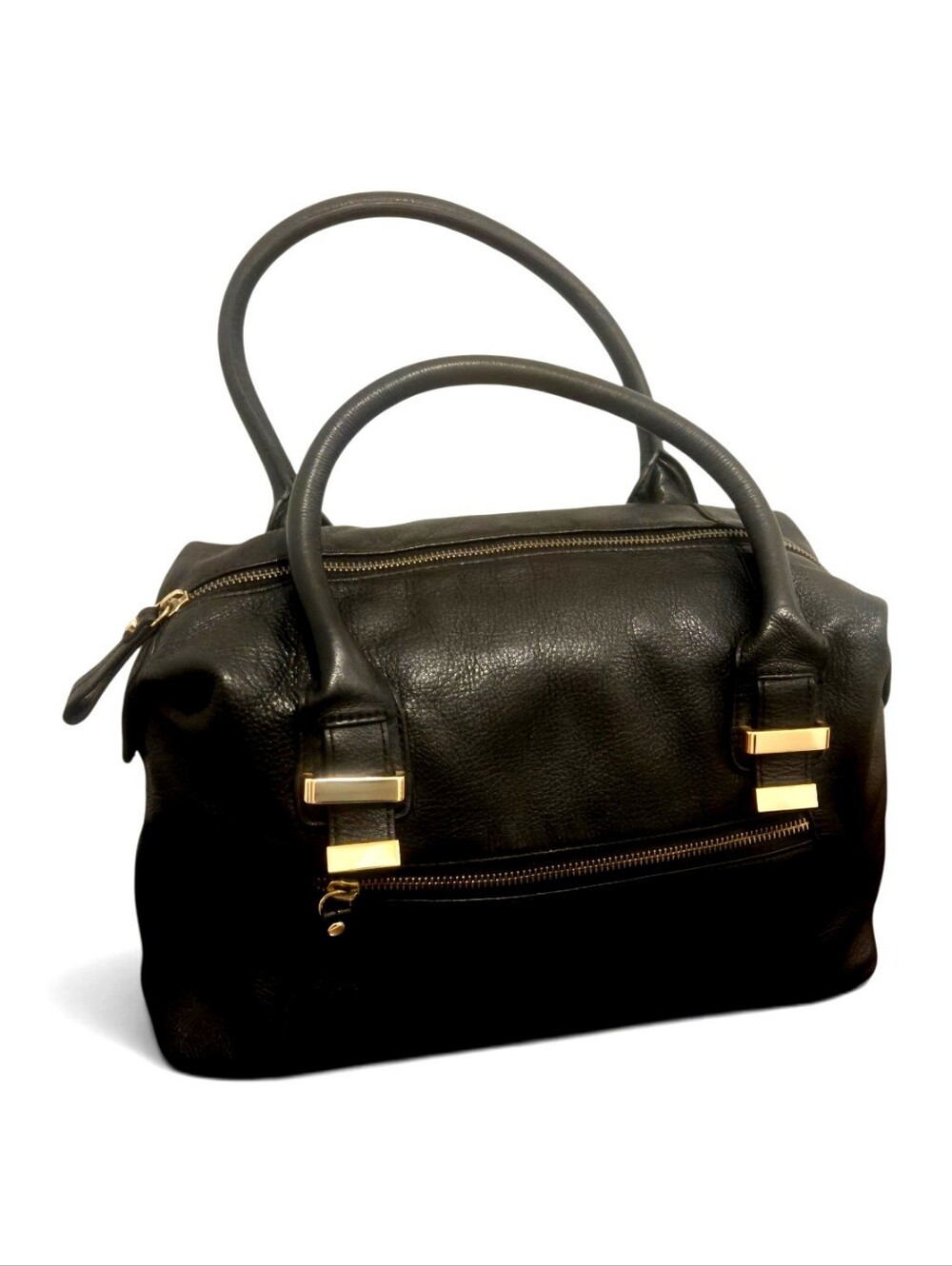 Liz Claiborne Black Pebbled Satchel Top Handle Bag Gold Hardware